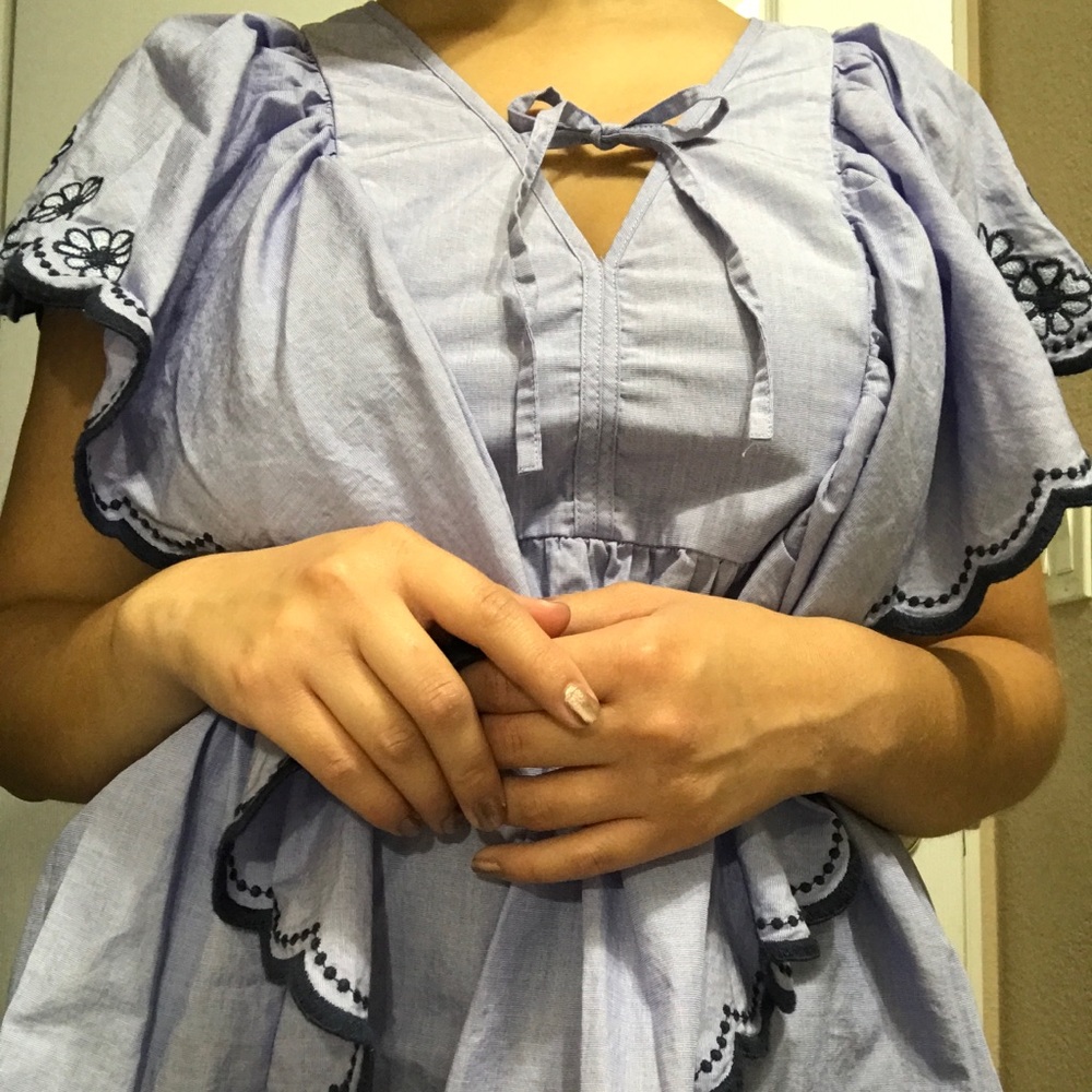 Butterfly ruffle blue shirt